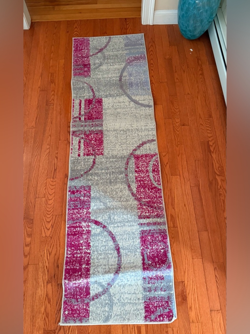 Pink and Cream Geometric Runner Rug 2x7 ft - Picture 2 of 5